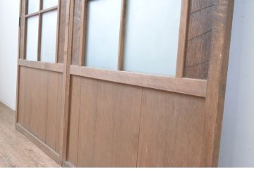 アンティーク建具　上手物!!　和の空間づくりにお勧めな古い数寄屋のガラス戸2枚セット(引き戸、板戸)(R-065570)
