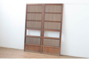 アンティーク建具　和の風情が感じられる裏障子付きの幅狭格子戸2枚セット(引き戸、障子戸)(R-065572)