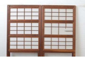 アンティーク建具　和の風情が感じられる裏障子付きの幅狭格子戸2枚セット(引き戸、障子戸)(R-065572)
