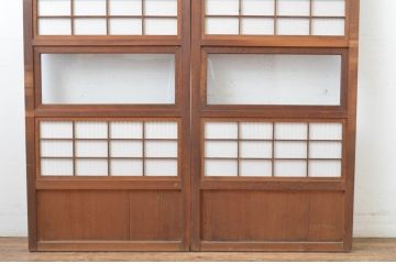 アンティーク建具　和の風情が感じられる裏障子付きの幅狭格子戸2枚セット(引き戸、障子戸)(R-065572)