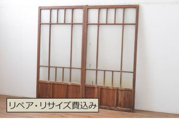アンティーク建具　大正ロマンの雰囲気漂うガラス戸2枚セット(引き戸)(R-065573)