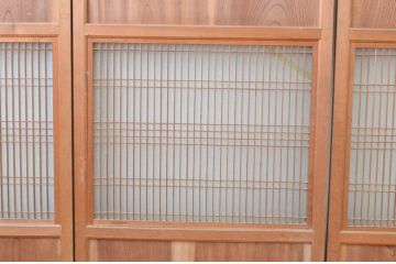 アンティーク建具　美品　上手物!!和の空間を演出する欅(ケヤキ)板のガラス帯戸3枚セット(引き戸、板戸)(R-065577)