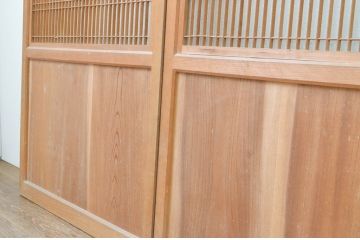 アンティーク建具　美品　上手物!!和の空間を演出する欅(ケヤキ)板のガラス帯戸3枚セット(引き戸、板戸)(R-065577)