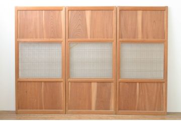 アンティーク建具　美品　上手物!!和の空間を演出する欅(ケヤキ)板のガラス帯戸3枚セット(引き戸、板戸)(R-065577)