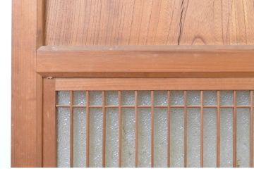 アンティーク建具　上手物!!和の空間を演出する欅(ケヤキ)板のガラス帯戸2枚セット(引き戸、板戸)(R-065578)