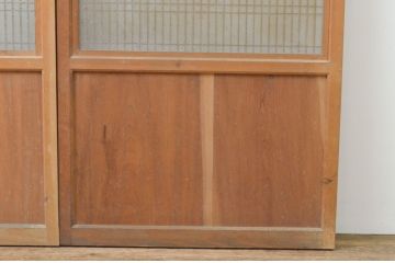 アンティーク建具　上手物!!和の空間を演出する欅(ケヤキ)板のガラス帯戸2枚セット(引き戸、板戸)(R-065578)