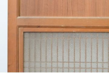 アンティーク建具　上手物!!和の空間を演出する欅(ケヤキ)板のガラス帯戸2枚セット(引き戸、板戸)(R-065578)