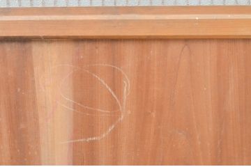アンティーク建具　上手物!!和の空間を演出する欅(ケヤキ)板のガラス帯戸1枚(引き戸、板戸)(R-065579)