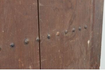 アンティーク建具　玄関戸としてもおすすめ!!厚みのある重厚な佇まいが魅力的な格子戸2枚セット(引き戸、障子戸、玄関戸)(R-065582)