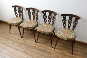 イギリスビンテージ　ERCOL(アーコール)　上品な佇まいのシスルバックチェア4脚セット(ダイニングチェア、椅子、イス、板座チェア、ウィンザーチェア、ウインザーチェア、ヴィンテージ、英国)(R-065625)