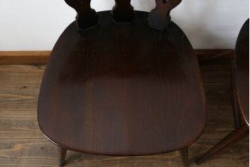 イギリスビンテージ　ERCOL(アーコール)　上品な佇まいのシスルバックチェア4脚セット(ダイニングチェア、椅子、イス、板座チェア、ウィンザーチェア、ウインザーチェア、ヴィンテージ、英国)(R-065625)