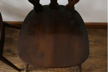 イギリスビンテージ　ERCOL(アーコール)　上品な佇まいのシスルバックチェア4脚セット(ダイニングチェア、椅子、イス、板座チェア、ウィンザーチェア、ウインザーチェア、ヴィンテージ、英国)(R-065625)