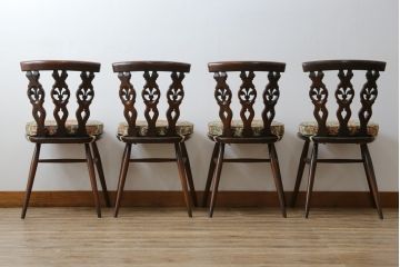 イギリスビンテージ　ERCOL(アーコール)　上品な佇まいのシスルバックチェア4脚セット(ダイニングチェア、椅子、イス、板座チェア、ウィンザーチェア、ウインザーチェア、ヴィンテージ、英国)(R-065625)