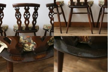 イギリスビンテージ　ERCOL(アーコール)　上品な佇まいのシスルバックチェア4脚セット(ダイニングチェア、椅子、イス、板座チェア、ウィンザーチェア、ウインザーチェア、ヴィンテージ、英国)(R-065625)