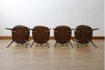 イギリスビンテージ　ERCOL(アーコール)　上品な佇まいのシスルバックチェア4脚セット(ダイニングチェア、椅子、イス、板座チェア、ウィンザーチェア、ウインザーチェア、ヴィンテージ、英国)(R-065625)