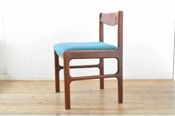 イギリスビンテージ　A.H.McIntosh(マッキントッシュ)社　チーク材　明るいブルーのファブリックが目を引くダイニングチェア5脚セット(椅子、イス、北欧、英国、ヴィンテージ、バラ売り可能)(R-065634)