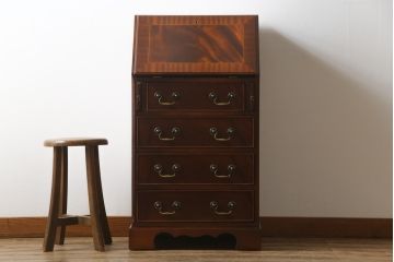 中古　イギリス輸入家具　マホガニー材　小振りなサイズが取り入れやすいライティングビューロー(簿記机、在宅用、在宅ワーク用、ワークデスク、サイドチェスト、引き出し、英国)(R-065649)