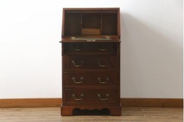 中古　イギリス輸入家具　マホガニー材　小振りなサイズが取り入れやすいライティングビューロー(簿記机、在宅用、在宅ワーク用、ワークデスク、サイドチェスト、引き出し、英国)(R-065649)