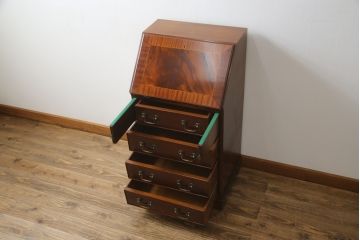 中古　イギリス輸入家具　マホガニー材　小振りなサイズが取り入れやすいライティングビューロー(簿記机、在宅用、在宅ワーク用、ワークデスク、サイドチェスト、引き出し、英国)(R-065649)