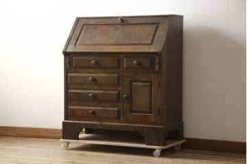 中古　北海道民芸家具　ペイント仕上げ限定　上質な作りが魅力のライティングビューロー(簿記机、在宅用、在宅ワーク用、ワークデスク、引き出し、サイドチェスト)(定価約34万円)(R-065675)