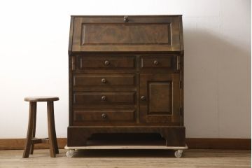中古　北海道民芸家具　ペイント仕上げ限定　上質な作りが魅力のライティングビューロー(簿記机、在宅用、在宅ワーク用、ワークデスク、引き出し、サイドチェスト)(定価約34万円)(R-065675)