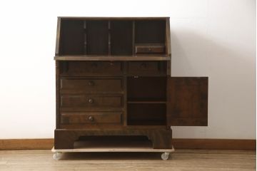 中古　北海道民芸家具　ペイント仕上げ限定　上質な作りが魅力のライティングビューロー(簿記机、在宅用、在宅ワーク用、ワークデスク、引き出し、サイドチェスト)(定価約34万円)(R-065675)