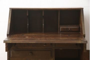 中古　北海道民芸家具　ペイント仕上げ限定　上質な作りが魅力のライティングビューロー(簿記机、在宅用、在宅ワーク用、ワークデスク、引き出し、サイドチェスト)(定価約34万円)(R-065675)