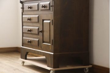 中古　北海道民芸家具　ペイント仕上げ限定　上質な作りが魅力のライティングビューロー(簿記机、在宅用、在宅ワーク用、ワークデスク、引き出し、サイドチェスト)(定価約34万円)(R-065675)