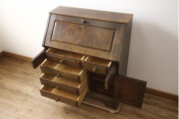 中古　北海道民芸家具　ペイント仕上げ限定　上質な作りが魅力のライティングビューロー(簿記机、在宅用、在宅ワーク用、ワークデスク、引き出し、サイドチェスト)(定価約34万円)(R-065675)
