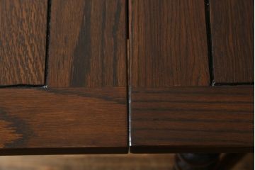 イギリスアンティーク　オーク材　ツイストレッグがお洒落な拡張式ダイニングテーブル(ドローリーフテーブル、エクステンションテーブル、食卓、4人掛け、4P、6人掛け、6P)(R-065678)