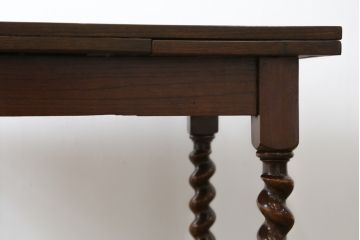 イギリスアンティーク　オーク材　ツイストレッグがお洒落な拡張式ダイニングテーブル(ドローリーフテーブル、エクステンションテーブル、食卓、4人掛け、4P、6人掛け、6P)(R-065678)