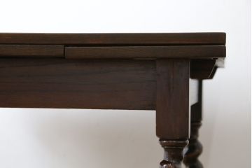 イギリスアンティーク　オーク材　ツイストレッグがお洒落な拡張式ダイニングテーブル(ドローリーフテーブル、エクステンションテーブル、食卓、4人掛け、4P、6人掛け、6P)(R-065678)