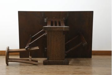 和製ビンテージ　北海道民芸家具　#430　洗練されたデザインのバタフライ卓(ダイニングテーブル、4人掛け、2人掛け、4P、2P、食卓、エクステンションテーブル、ヴィンテージ)(定価約20万円)(R-065695)