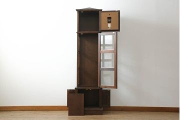 和製ビンテージ　九州民芸家具　シックな佇まいが上品なホールクロックキャビネット(ガラスケース、ショーケース、縦型キャビネット、収納棚、戸棚、飾り棚、ヴィンテージ)(R-065698)