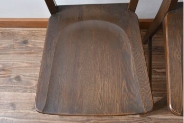 中古　美品　永田良介商店　神戸洋家具　落ち着きのあるシックな佇まいが魅力のラダー型食堂椅子2脚セット(ダイニングチェア、ラダーバックチェア、ワークチェア、板座チェア、椅子、イス)(R-065702)