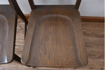 中古　美品　永田良介商店　神戸洋家具　落ち着きのあるシックな佇まいが魅力のラダー型食堂椅子2脚セット(ダイニングチェア、ラダーバックチェア、ワークチェア、板座チェア、椅子、イス)(R-065702)