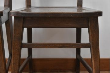中古　美品　永田良介商店　神戸洋家具　落ち着きのあるシックな佇まいが魅力のラダー型食堂椅子2脚セット(ダイニングチェア、ラダーバックチェア、ワークチェア、板座チェア、椅子、イス)(R-065702)