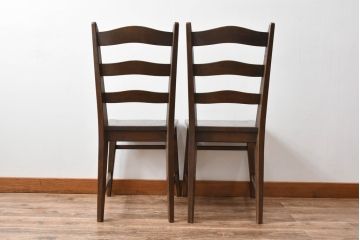 中古　美品　永田良介商店　神戸洋家具　落ち着きのあるシックな佇まいが魅力のラダー型食堂椅子2脚セット(ダイニングチェア、ラダーバックチェア、ワークチェア、板座チェア、椅子、イス)(R-065702)