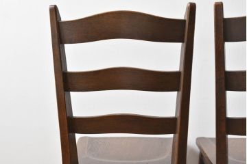 中古　美品　永田良介商店　神戸洋家具　落ち着きのあるシックな佇まいが魅力のラダー型食堂椅子2脚セット(ダイニングチェア、ラダーバックチェア、ワークチェア、板座チェア、椅子、イス)(R-065702)