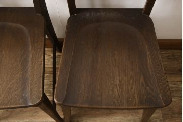 中古　美品　永田良介商店　神戸洋家具　落ち着きのあるシックな佇まいが魅力のラダー型食堂椅子2脚セット(ダイニングチェア、ラダーバックチェア、ワークチェア、板座チェア、椅子、イス)(R-065702)