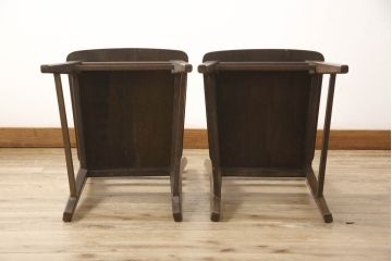 中古　美品　永田良介商店　神戸洋家具　落ち着きのあるシックな佇まいが魅力のラダー型食堂椅子2脚セット(ダイニングチェア、ラダーバックチェア、ワークチェア、板座チェア、椅子、イス)(R-065702)