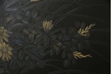 和製ビンテージ　香川漆器　繊細な色づかいに目を奪われる総漆塗りの衝立て(つい立て、衝い立て、パーテーション、仕切り、ヴィンテージ)(R-065707)