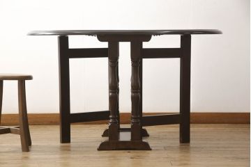 中古　美品!!　松本民芸家具　脚のデザインがシックな27型バタフライ卓(ドロップリーフテーブル、ダイニングテーブル、バタフライテーブル、エクステンションテーブル、食卓、2人掛け、4人掛け)(定価約20万円)(R-065709)