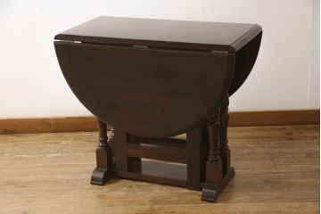 中古　美品!!　松本民芸家具　脚のデザインがシックな27型バタフライ卓(ドロップリーフテーブル、ダイニングテーブル、バタフライテーブル、エクステンションテーブル、食卓、2人掛け、4人掛け)(定価約20万円)(R-065709)