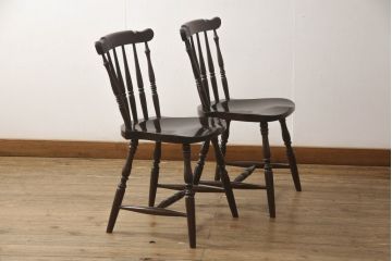 中古　美品　松本民芸家具　上品な佇まいが魅力のSP型スピンドルチェア2脚セット(板座チェア、椅子、イス、ダイニングチェア)(R-065716)