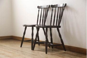 中古　美品　松本民芸家具　上品な佇まいが魅力のSP型スピンドルチェア2脚セット(板座チェア、椅子、イス、ダイニングチェア)(R-065716)