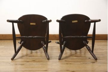 中古　美品　松本民芸家具　上品な佇まいが魅力のSP型スピンドルチェア2脚セット(板座チェア、椅子、イス、ダイニングチェア)(R-065716)