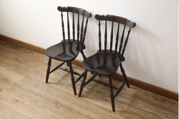 中古　美品　松本民芸家具　上品な佇まいが魅力のSP型スピンドルチェア2脚セット(板座チェア、椅子、イス、ダイニングチェア)(R-065717)