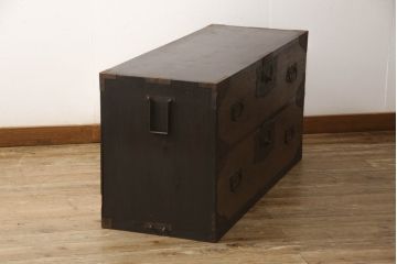 和製アンティーク　前面内部・桐材　時代を経た趣が感じられる佐渡小木箪笥ローボード(佐渡箪笥、和たんす、時代箪笥、収納箪笥、衣装箪笥、引き出し、ローチェスト、テレビ台)(R-065733)