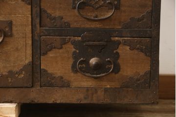 和製アンティーク　前面内部・桐材　時代を経た趣が感じられる佐渡小木箪笥ローボード(佐渡箪笥、和たんす、時代箪笥、収納箪笥、衣装箪笥、引き出し、ローチェスト、テレビ台)(R-065734)